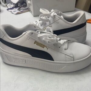 PUMA Women's White and Black Platform Sneakers